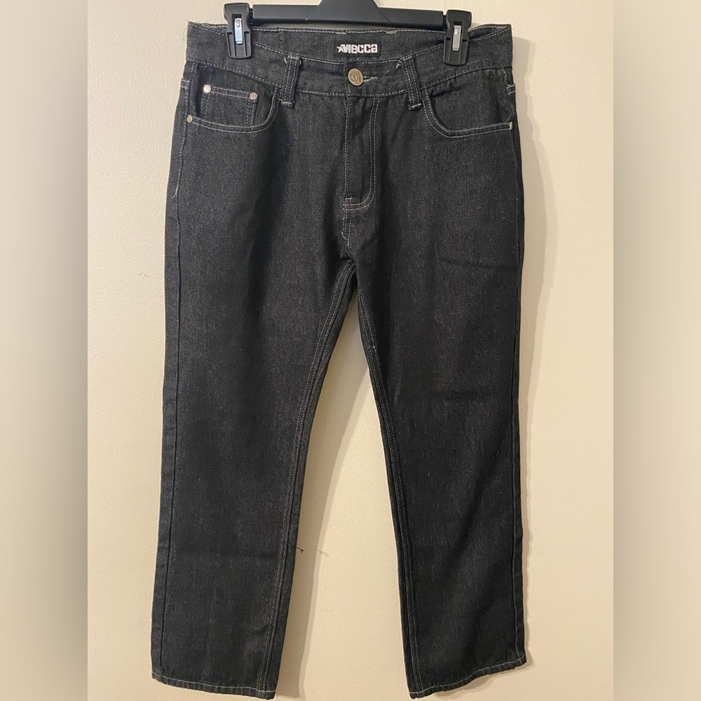 Mens Black Gray Wash 2000s Mecca Straight Leg Jeans 34x28 34” Waist‎